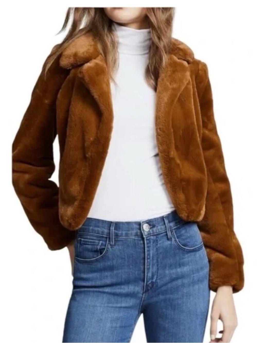 Blank Nyc Faux Fur Cropped Jacket Brown Size Large